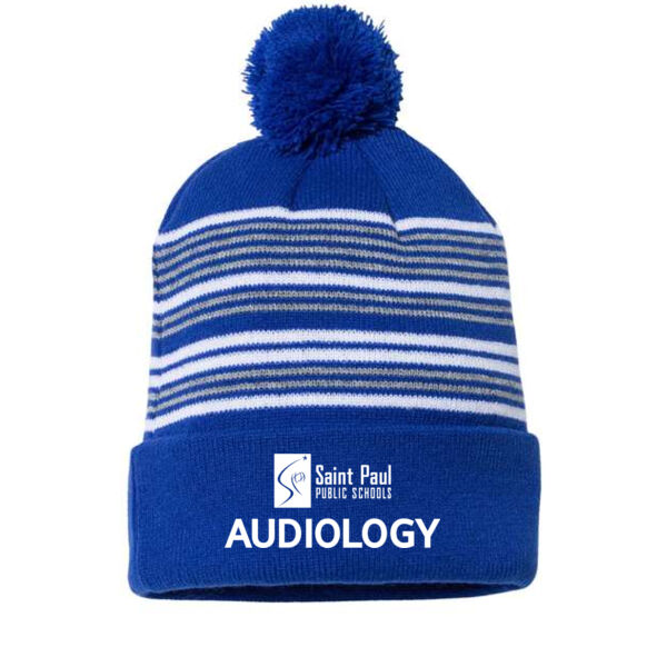 Sportsman - 12" Striped Pom-Pom Cuffed Beanie - Embroidered Logo Thumbnail