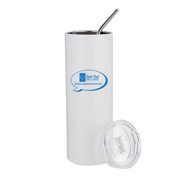 20oz Stainless Steel Tumbler w/ Straw & Lid - Sublimated Logo Thumbnail